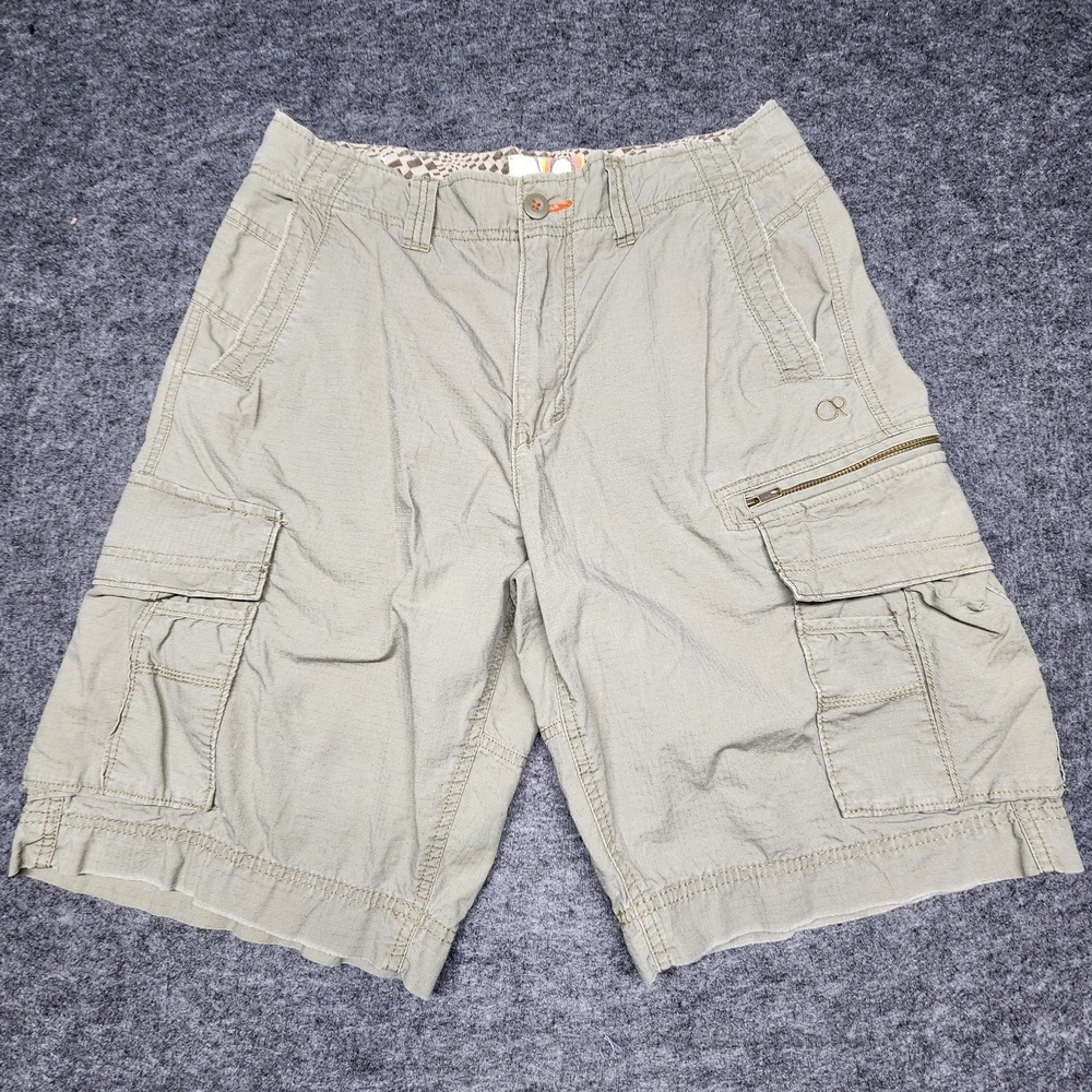OP Ocean Pacific Mens Olive Green Ripstop‎ Utility Cargo Shorts 32 Surfer Skater